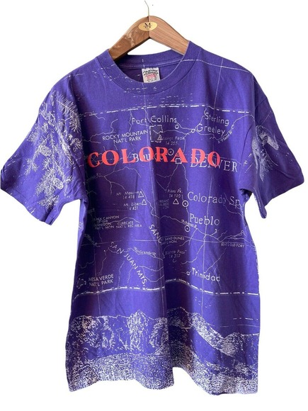 Vtg 90s Oneita Power T Colorado State Map All Over Print Graphic Men T-Shirt XL - Picture 1 of 4
